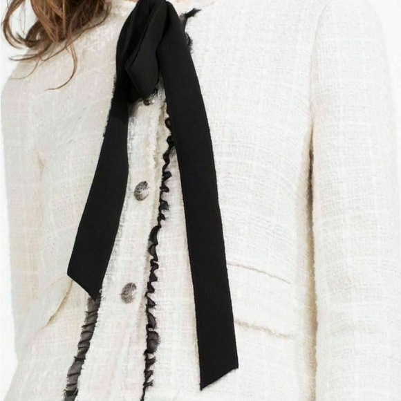 ZARA WOMAN BLACK BOW WHITE BLAZER JACKET Medium - Picture 3 of 6
